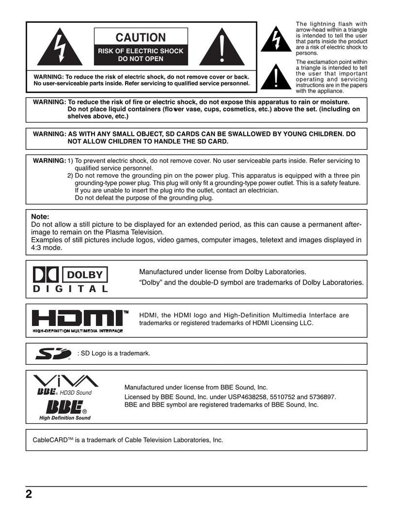 Panasonic TH65XVS30U TUPT700U TV Operating Manual