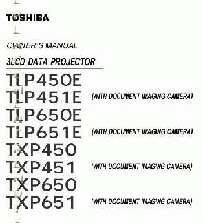 Toshiba TLP450 TLP450E TLP451 Projector Operating Manual