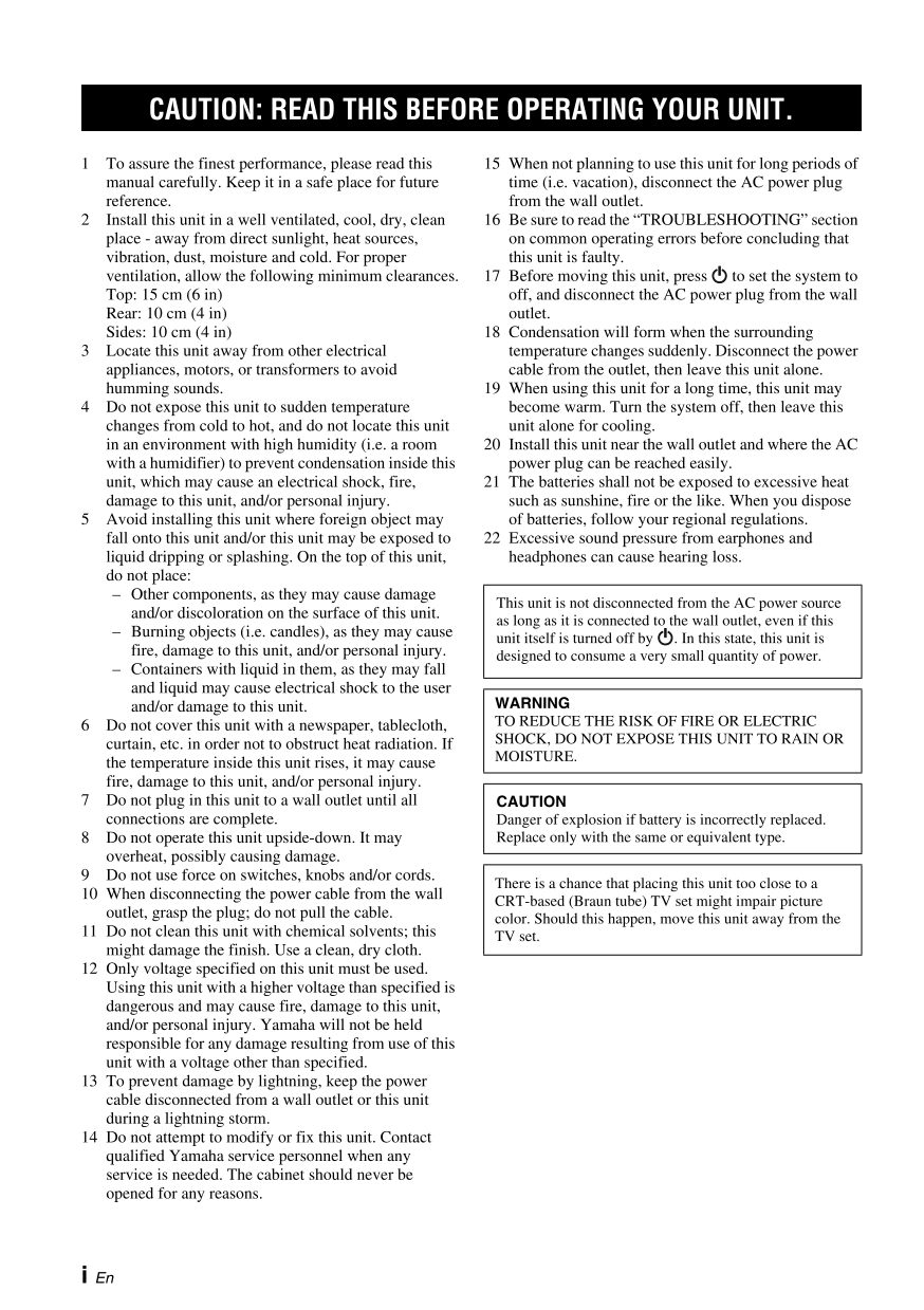 Yamaha TSX-112 Audio System Owner's/ User Manual (Pages: 164)