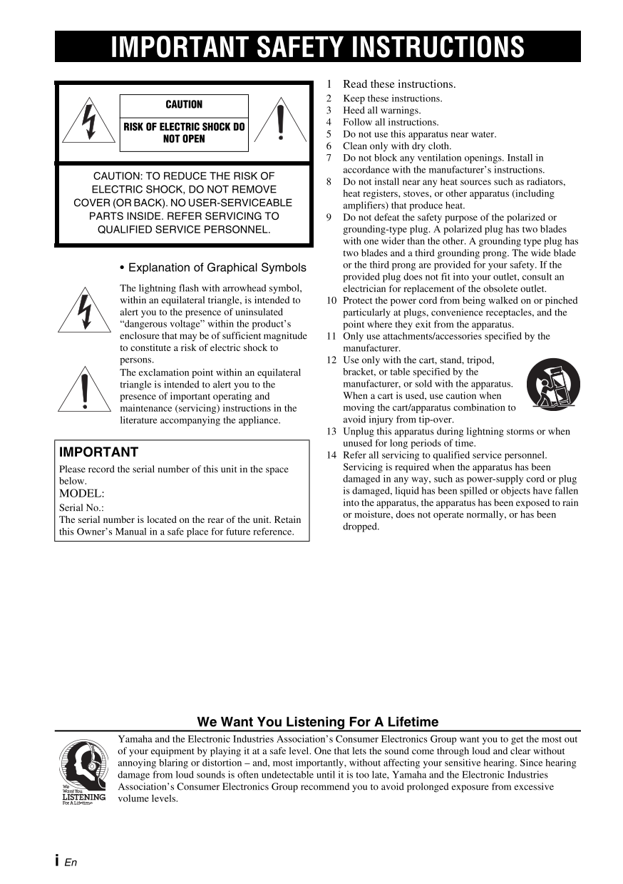 Yamaha TSX-B72 Audio System Owner's/ User Manual (Pages: 56)