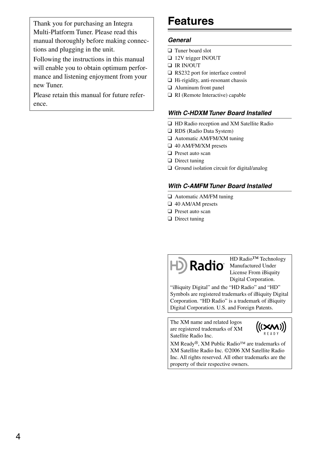 Integra TUN-3.7 Multi-Platform Tuner Owner's/ User Manual (Pages: 32)