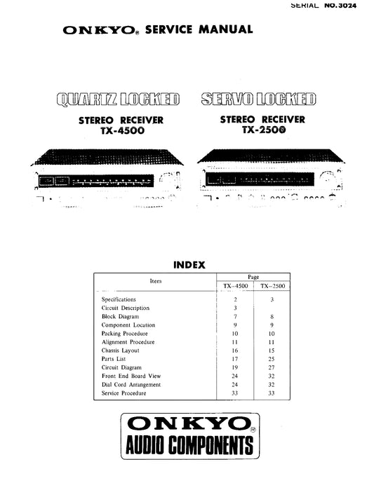 Onkyo TX-2500 & TX-4500 Stereo Receiver Service Manual (Pages: 29)