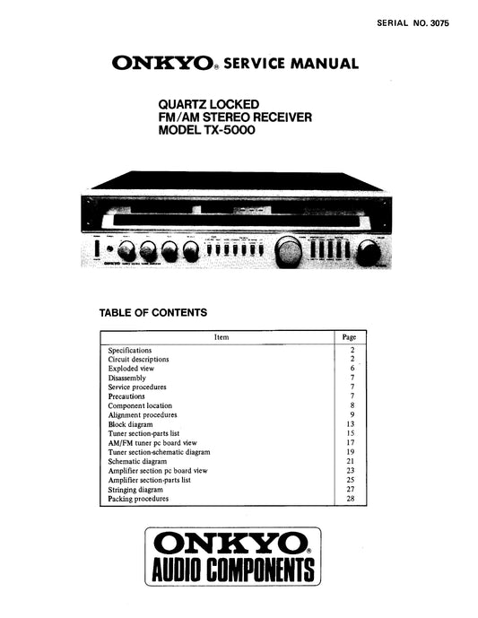 Onkyo TX-5000 Stereo Receiver Service Manual (Pages: 21)