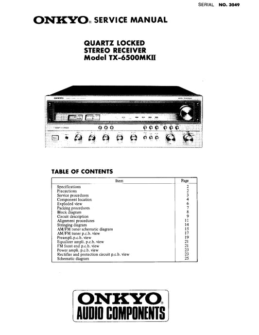 Onkyo TX-6500 MKII Stereo Receiver Service Manual (Pages: 18)