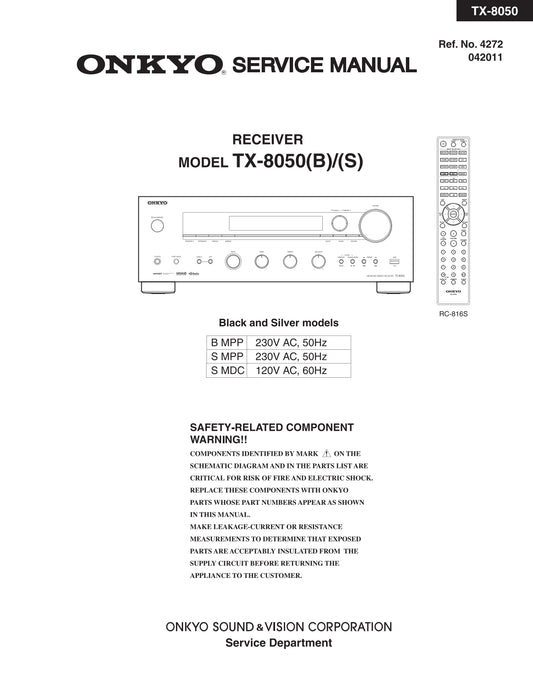 Onkyo TX-8050 Receiver Service Manual (Pages: 78)