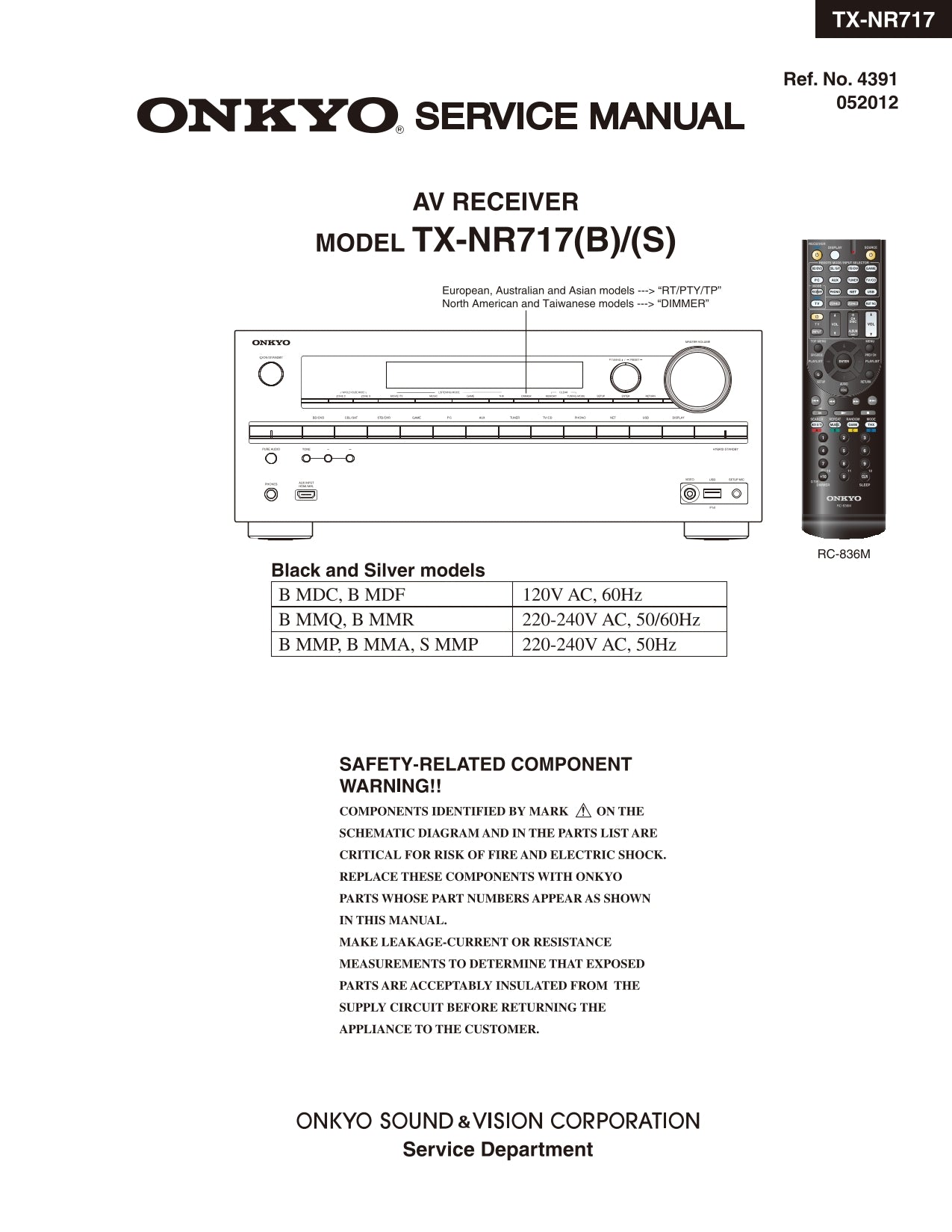 Onkyo TX-NR717 AV Receiver Service Manual (Pages: 161)