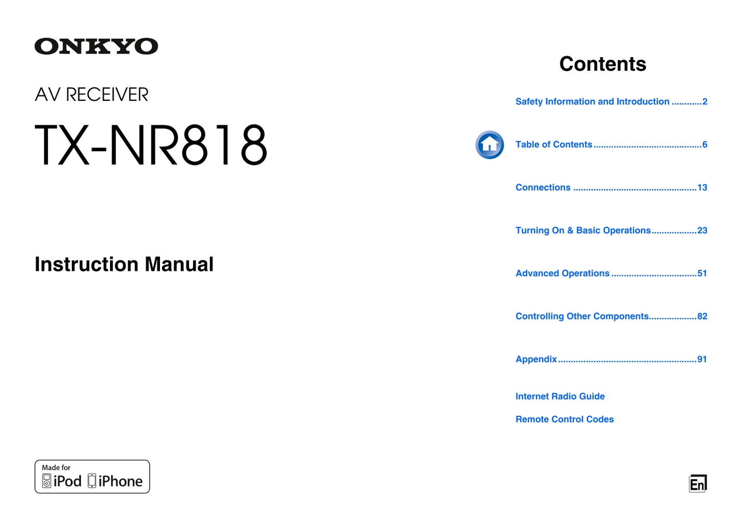 Onkyo TX-NR818 Audio Receiver Owner's/ User Manual (Pages: 156)