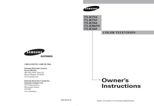 Samsung HLR5667WX LN46B650 TXR2664 TV Operating Manual