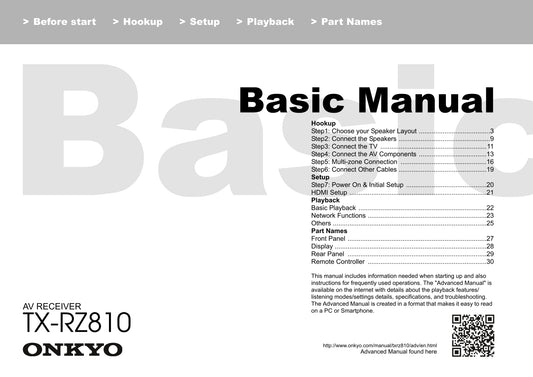 Onkyo TX-RZ810 Audio Receiver Owner's/ User Manual (Pages: 36)