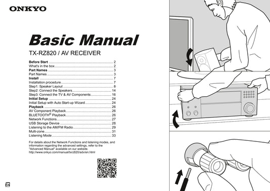 Onkyo TX-RZ820 Audio Receiver Owner's/ User Manual (Pages: 36)