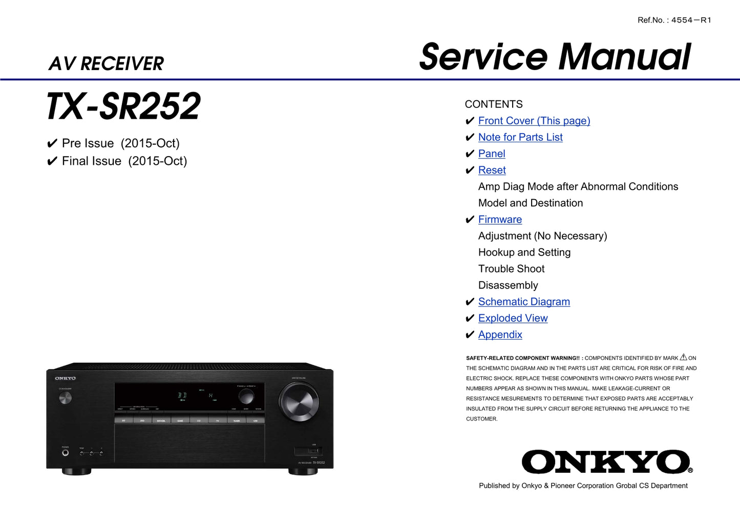 Onkyo TX-SR252 AV Receiver Service Manual (Pages: 59)