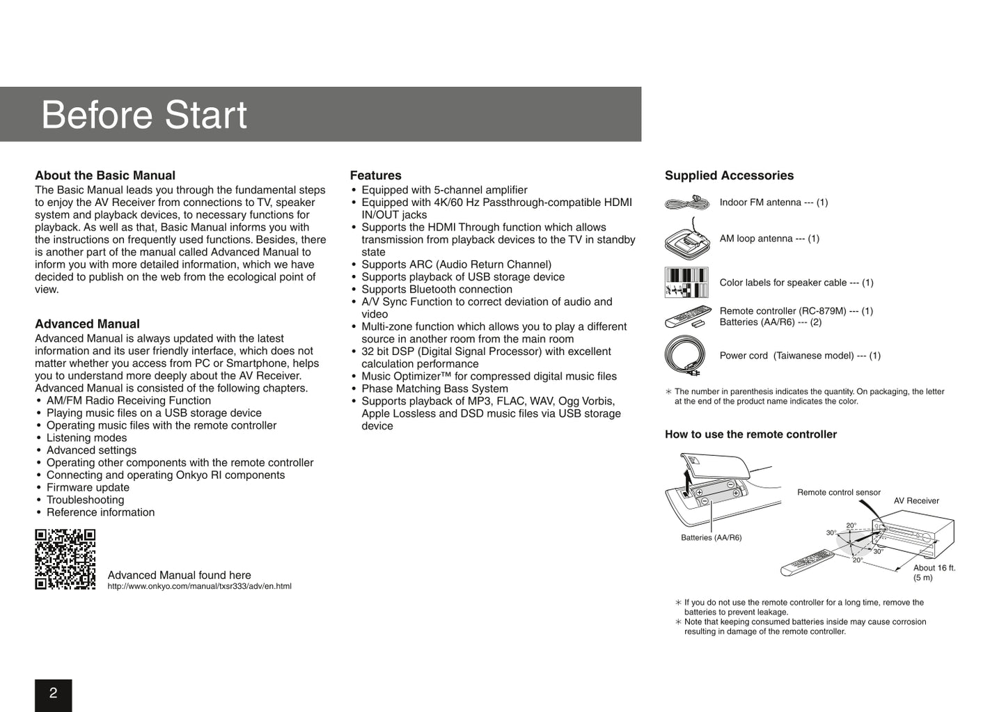 Onkyo TX-SR333 Audio Receiver Owner's/ User Manual (Pages: 20)