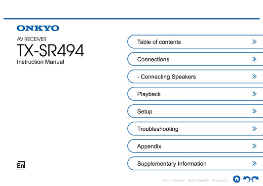 Onkyo TX-SR494 Audio Receiver Owner's/ User Manual (Pages: 99)