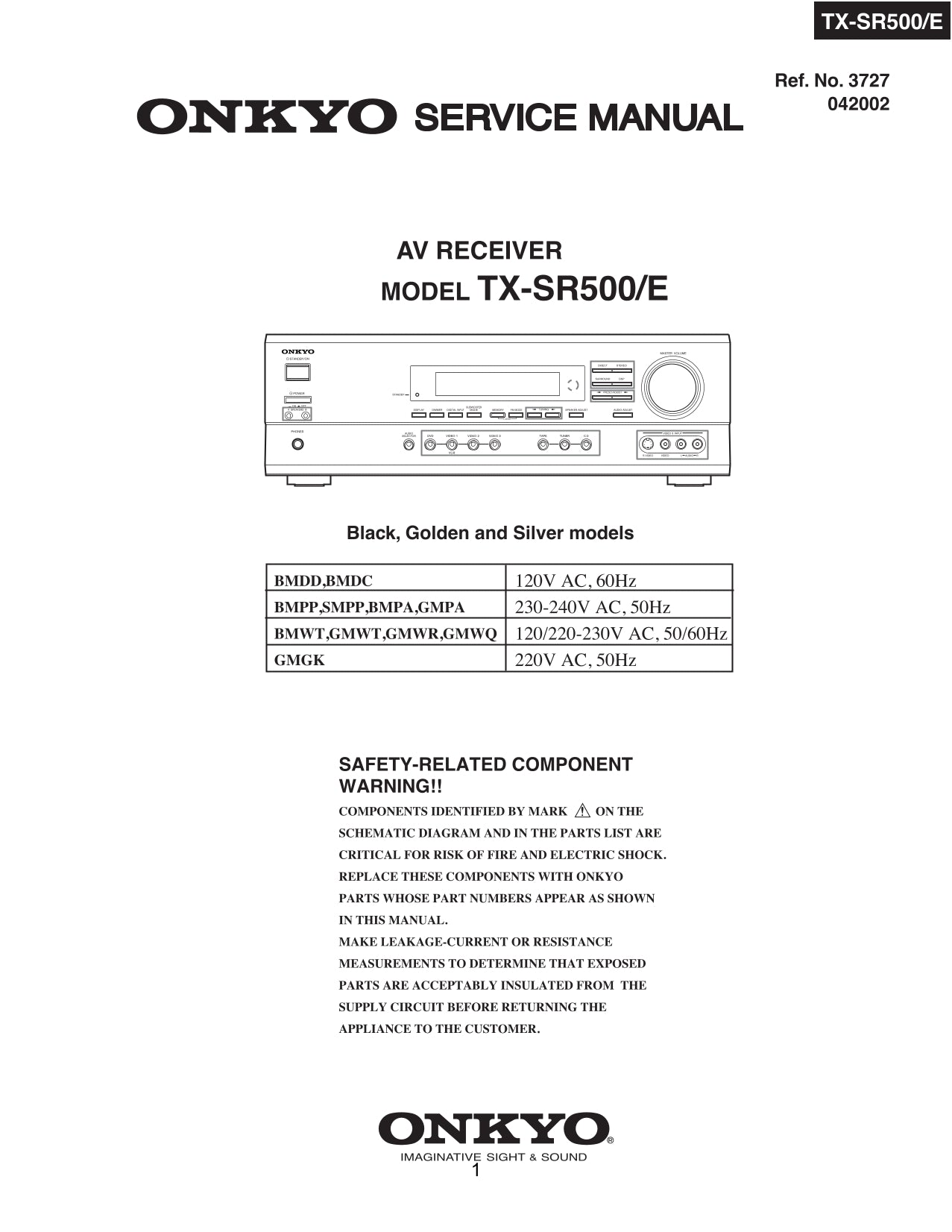 Onkyo TX-SR500 AV Receiver Service Manual (Pages: 44)