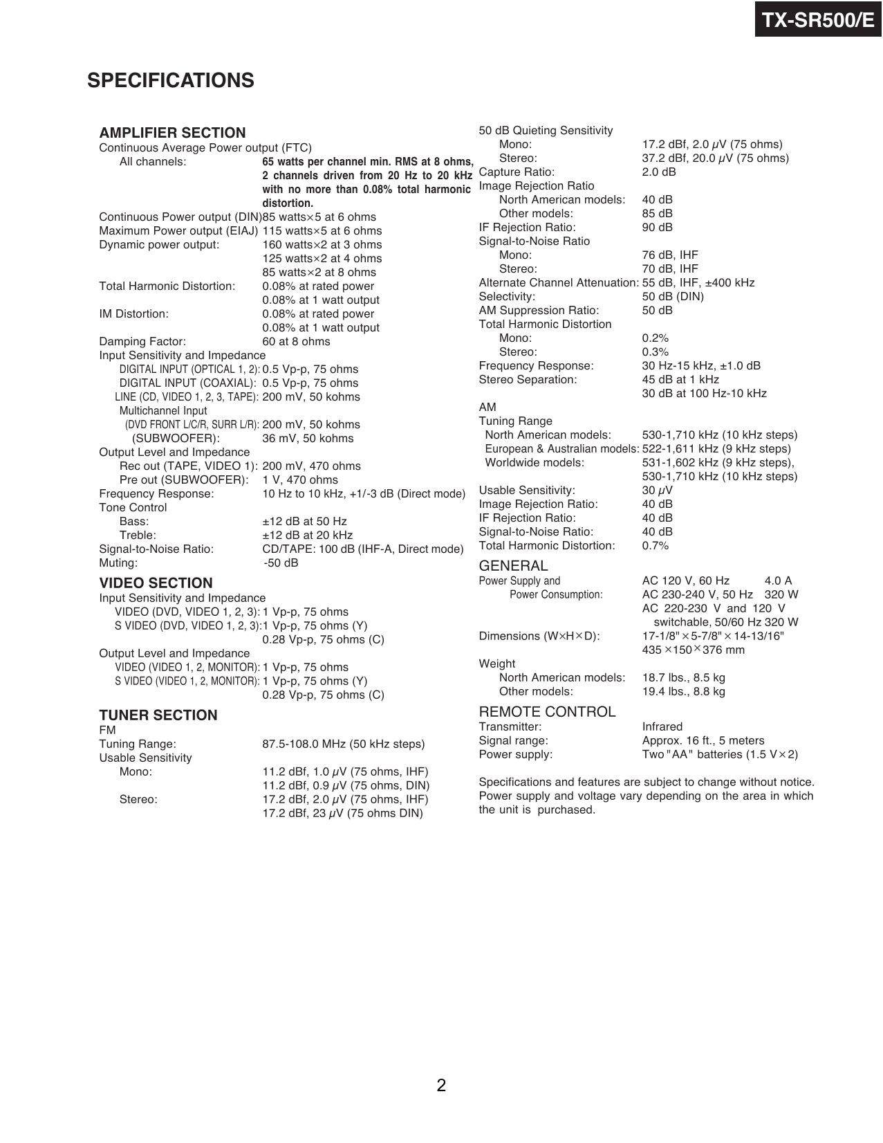 Onkyo TX-SR500 AV Receiver Service Manual (Pages: 44)