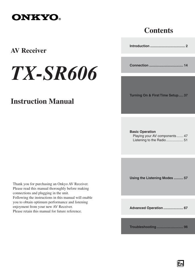 Onkyo TXSR606 Audio/Video Receiver Operating Manual