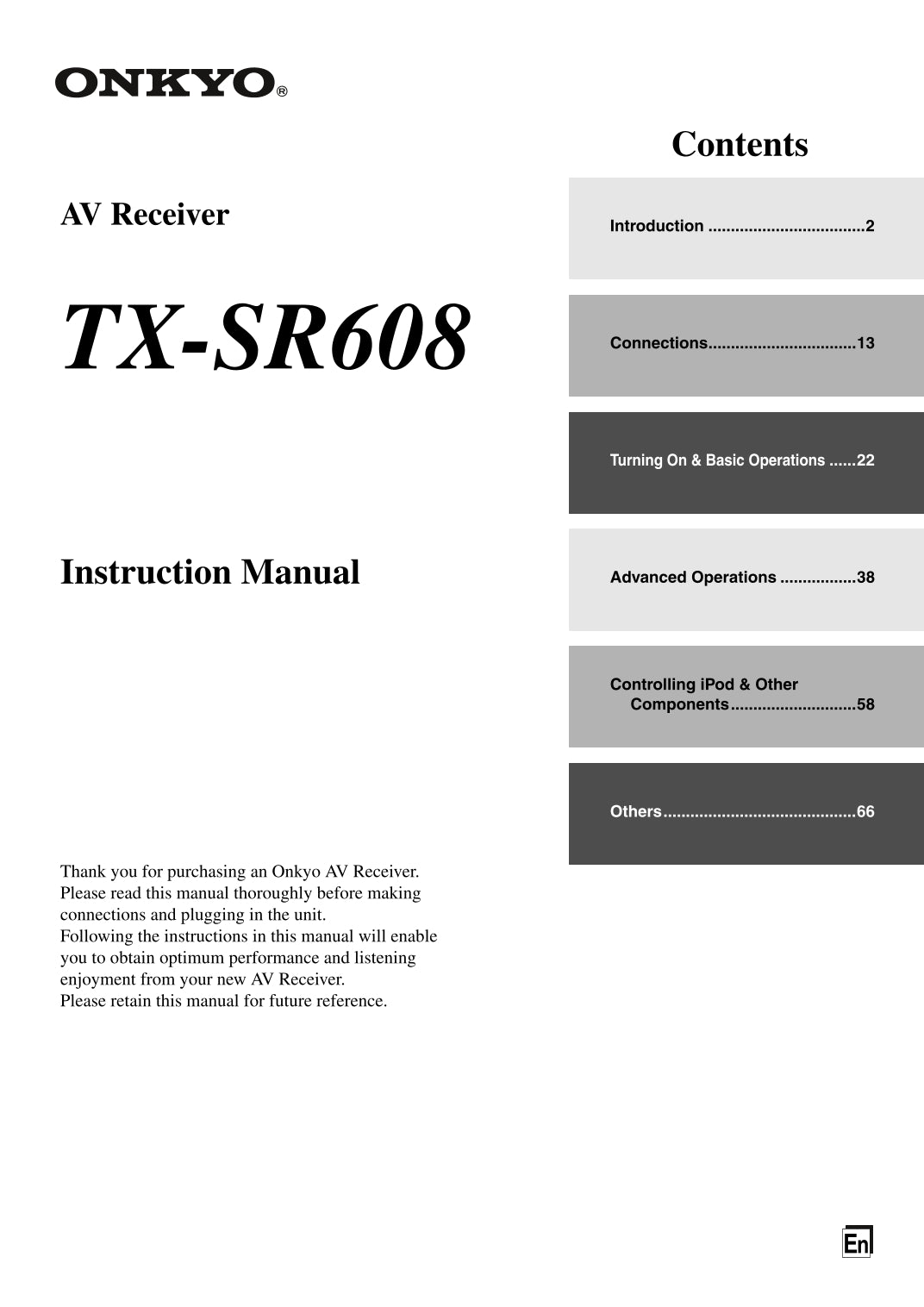 Onkyo TX-SR608 Audio Receiver Owner's/ User Manual (Pages: 76)