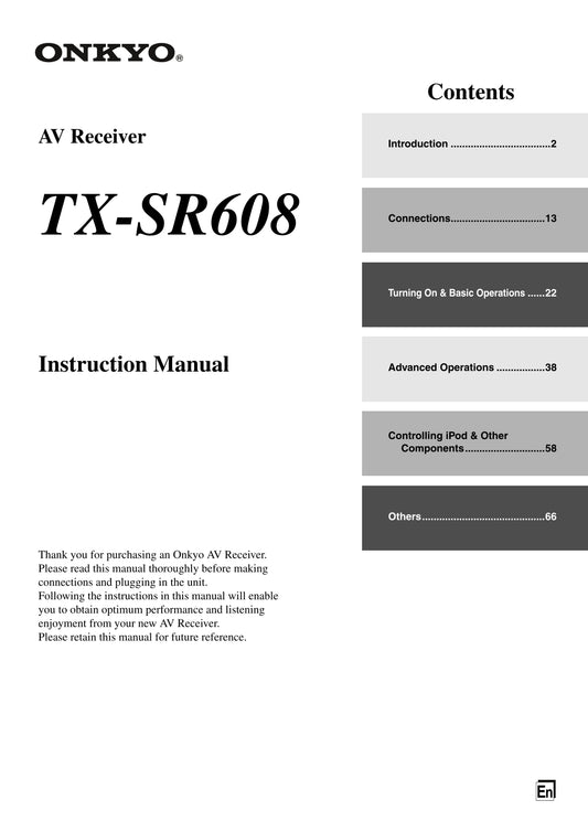 Onkyo TX-SR608 Audio Receiver Owner's/ User Manual (Pages: 76)