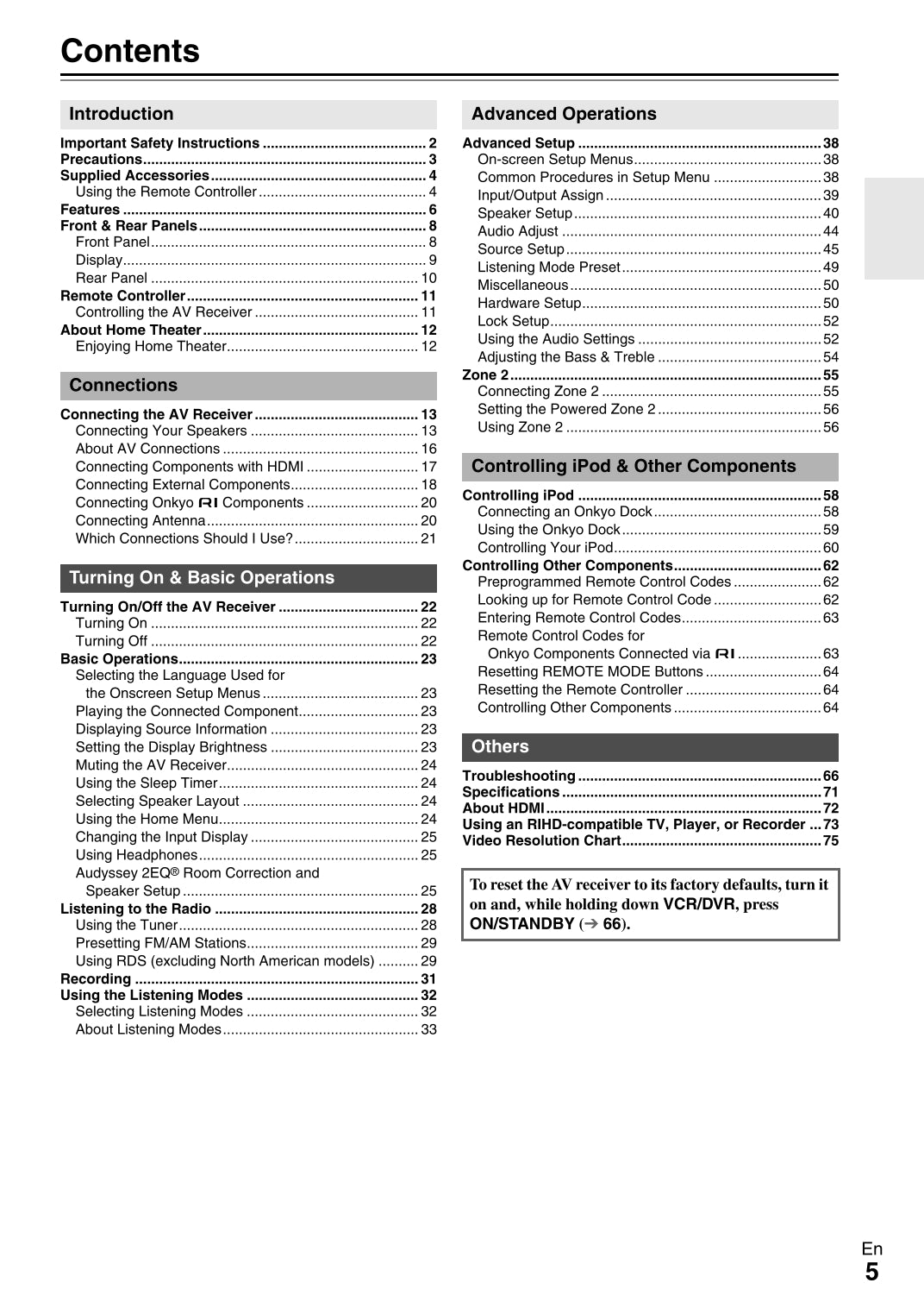 Onkyo TX-SR608 Audio Receiver Owner's/ User Manual (Pages: 76)