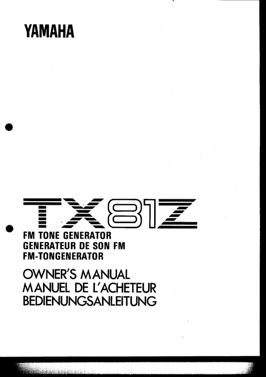 Yamaha TX81Z FM Tone Generator Owner/ User Manual (Pages: 91)