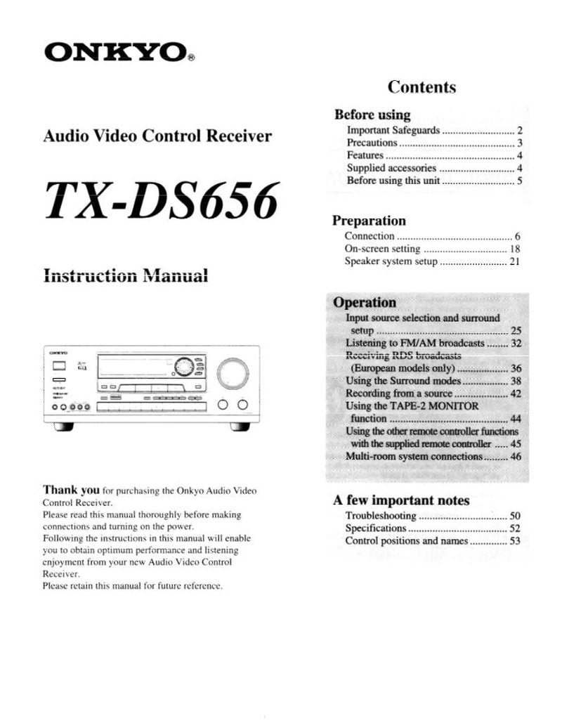 Onkyo TXDS656 Audio/Video Receiver Operating Manual