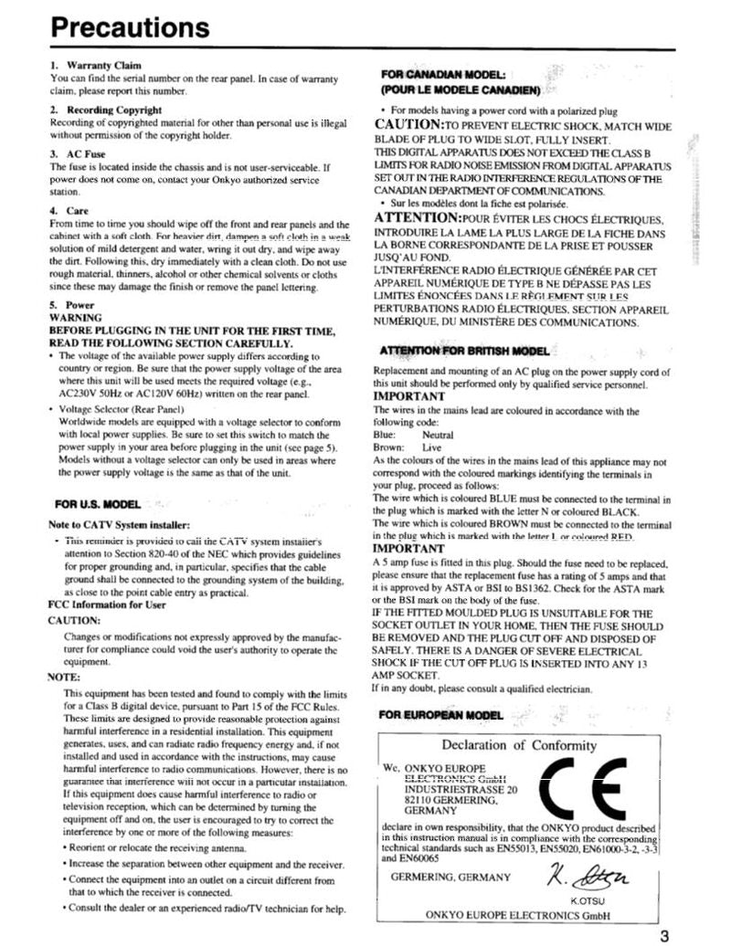 Onkyo TXDS656 Audio/Video Receiver Operating Manual