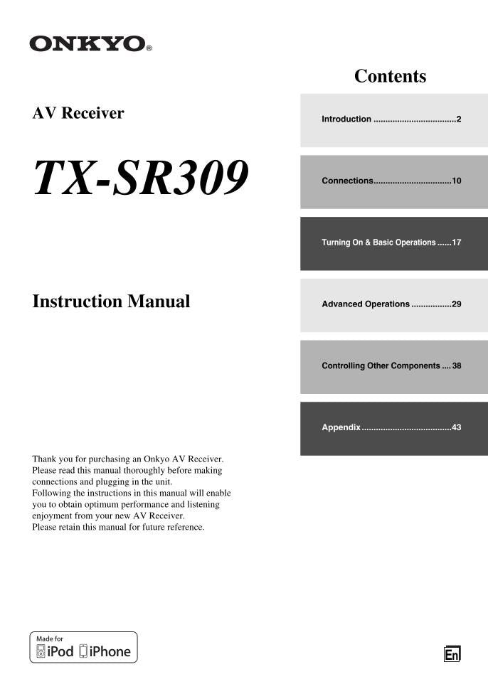 Onkyo TXSR309 om Audio/Video Receiver Operating Manual