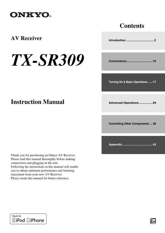 Onkyo TXSR309 om Audio/Video Receiver Operating Manual