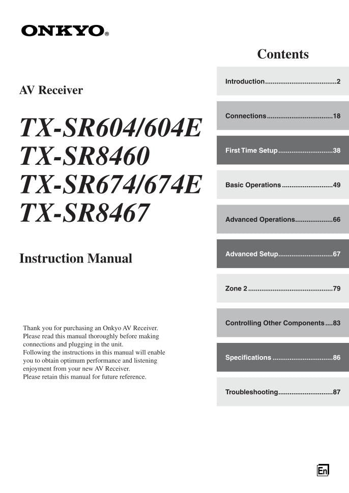 Onkyo TXSR674 Audio/Video Receiver Operating Manual