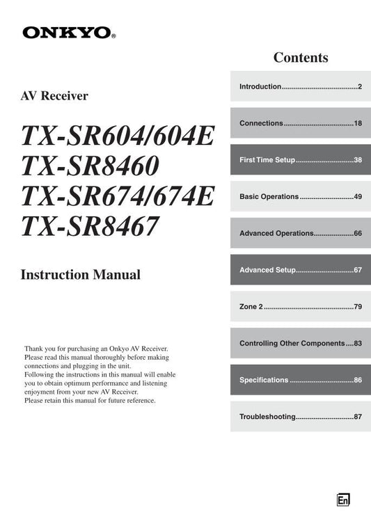 Onkyo TXSR674 Audio/Video Receiver Operating Manual