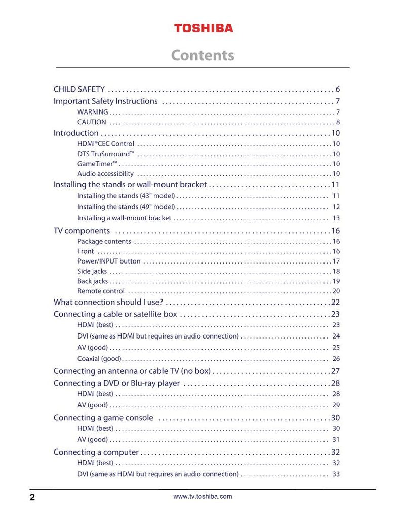 Toshiba 43L420UOM TV Operating Manual