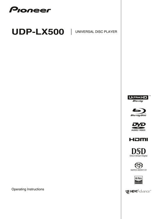 Pioneer UDP-LX500 Blu-Ray Player Owner/ User Manual (Pages: 62)