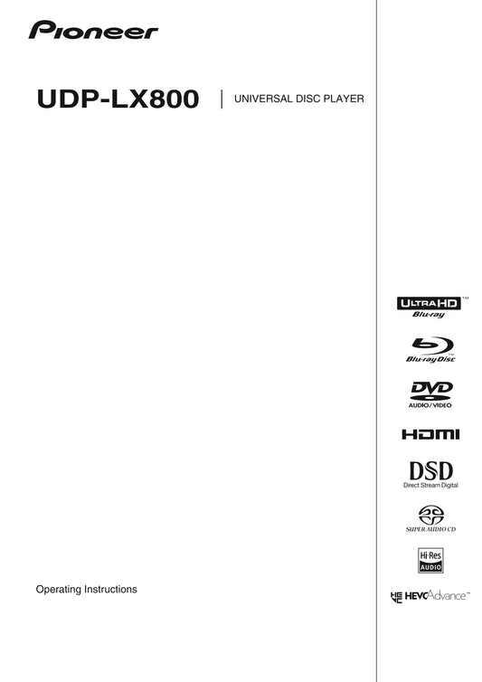 Pioneer UDP-LX800 Blu-Ray Player Owner/ User Manual (Pages: 62)