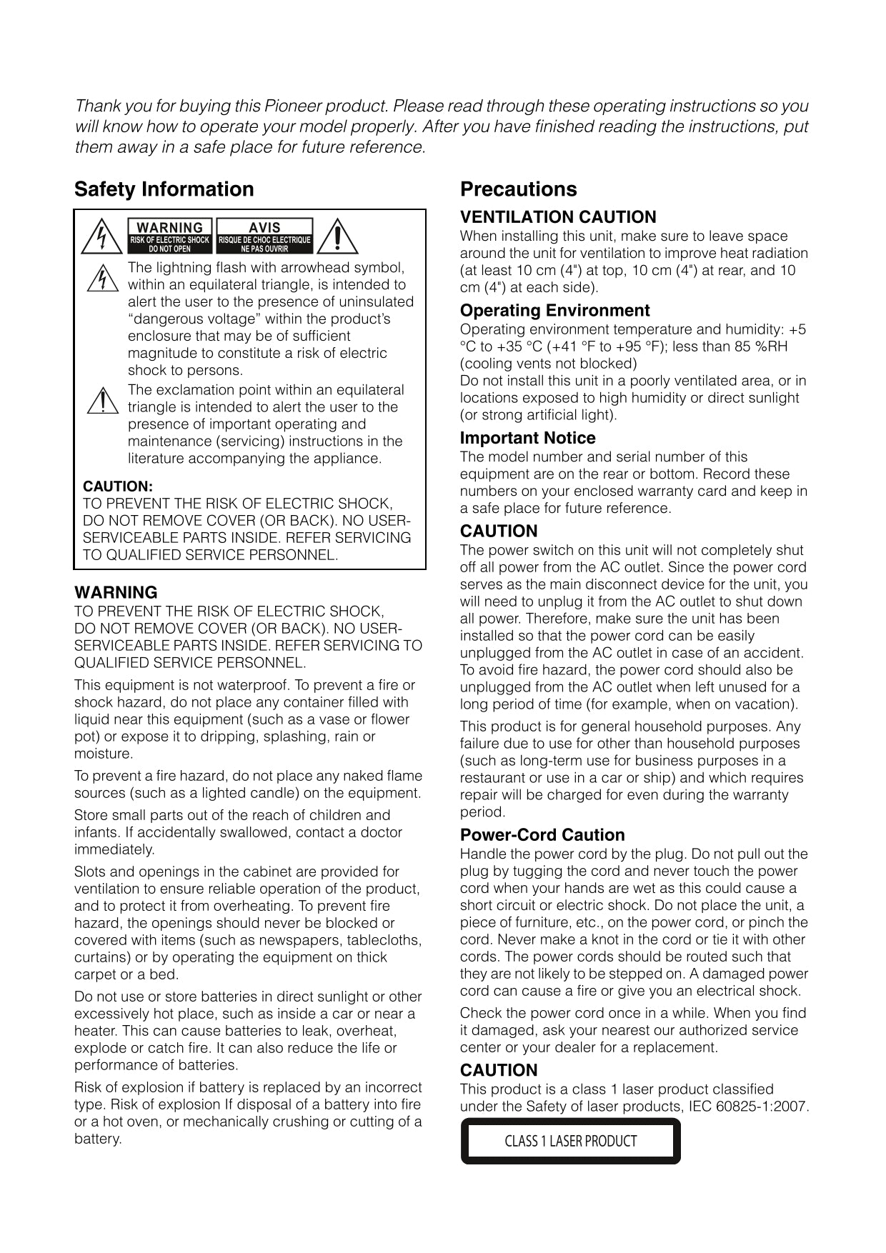 Pioneer UDP-LX800 Blu-Ray Player Owner/ User Manual (Pages: 62)