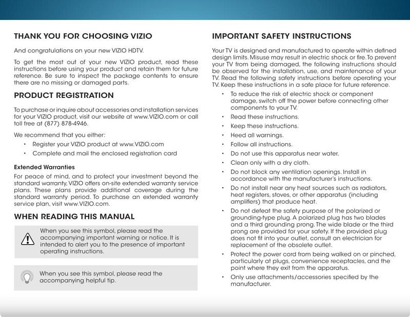 Vizio M602IB3 M702IB3 TV Operating Manual