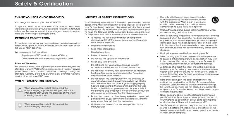 Vizio P502uiB1 P502uiB1E TV Operating Manual