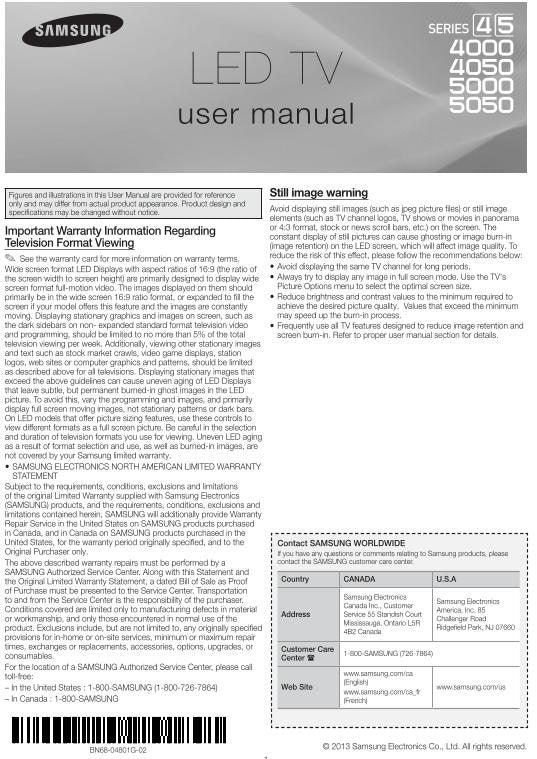 Samsung UN19F4000AF TV Operating Manual