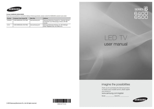 Samsung UN32D6500 UN40D6500 UN46D6500 TV Operating Manual