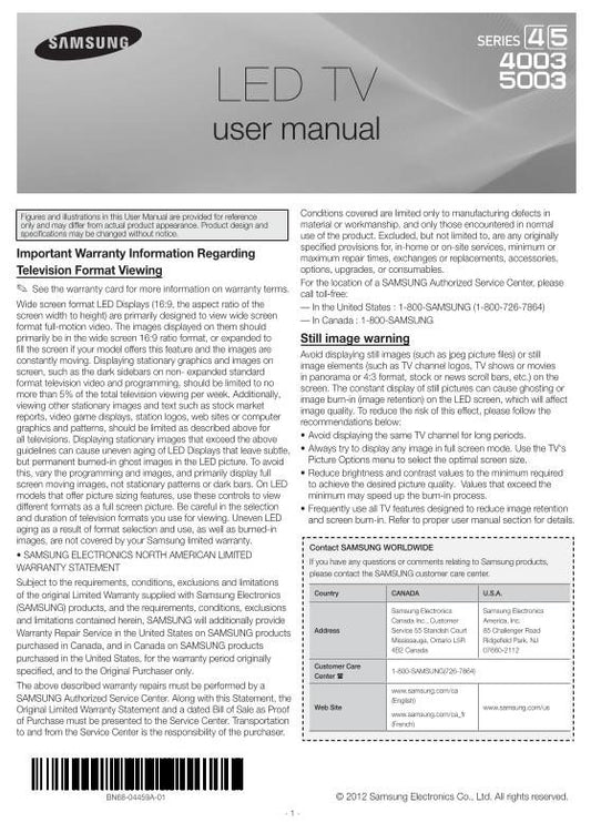 Samsung UN22ES4003 UN32EH4003 UN32EH4003F TV Operating Manual