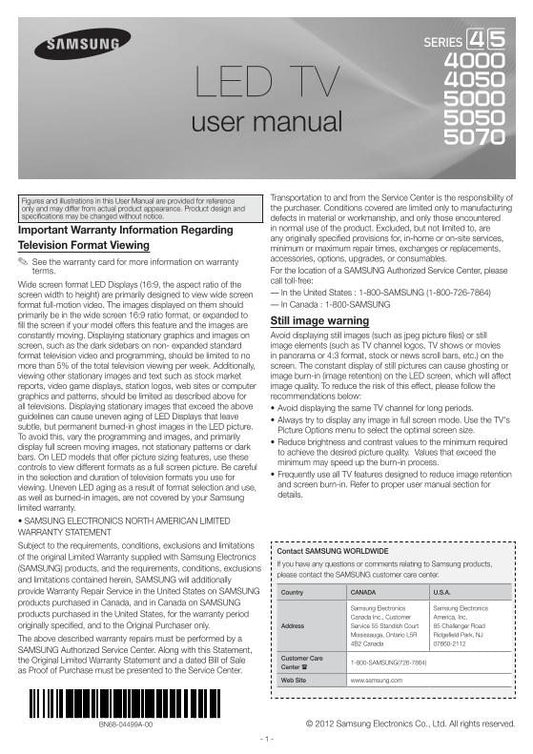 Samsung UN32EH4050FXZA TV Operating Manual