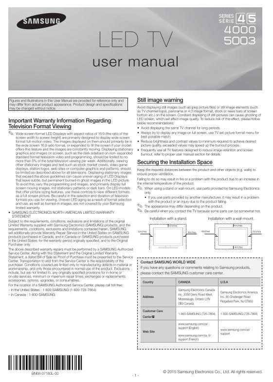 Samsung UN32J5003OM TV Operating Manual