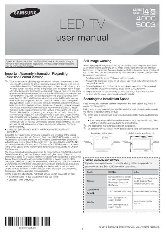 Samsung UN32J5003OM TV Operating Manual