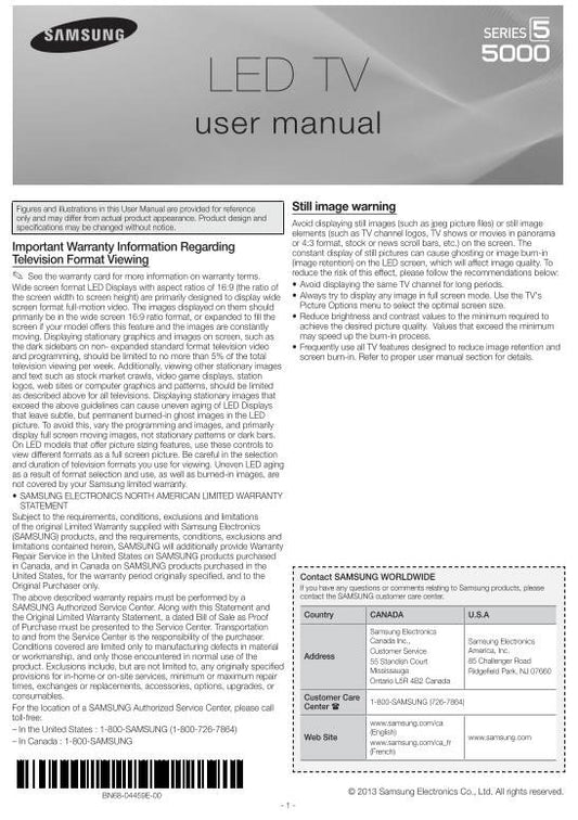 Samsung UN39FH5000FXZA TV Operating Manual