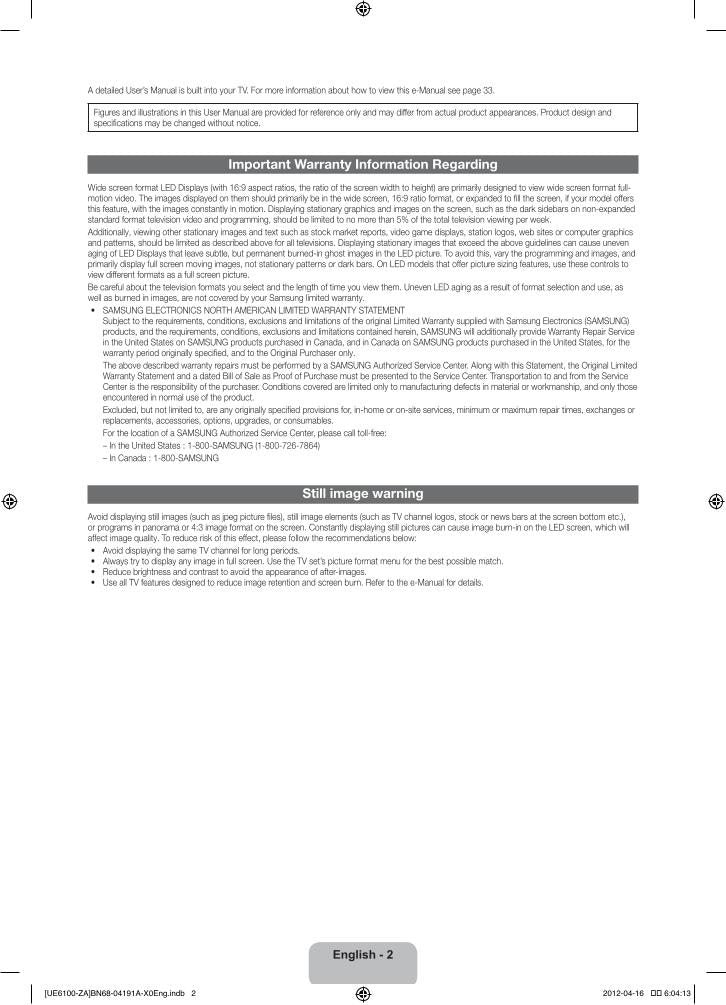 Samsung UN40ES6100F TV Operating Manual