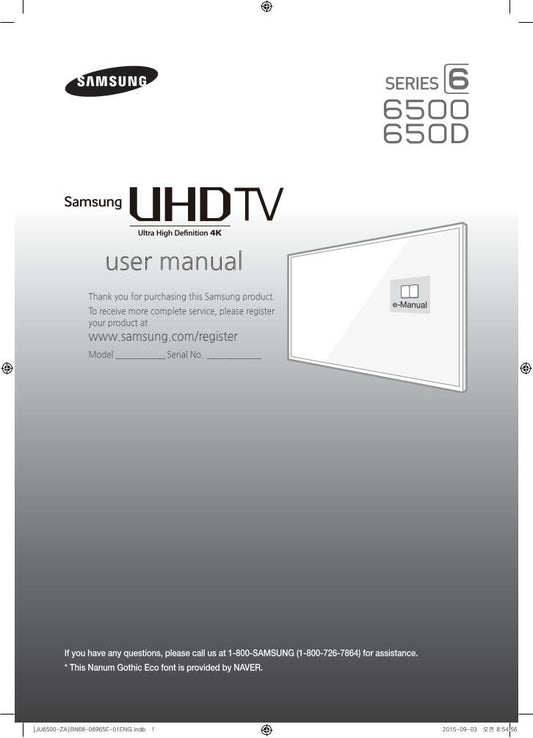 Samsung UN40JU6500FXZA UN40JU650D UN40JU650DFXZA TV Operating Manual