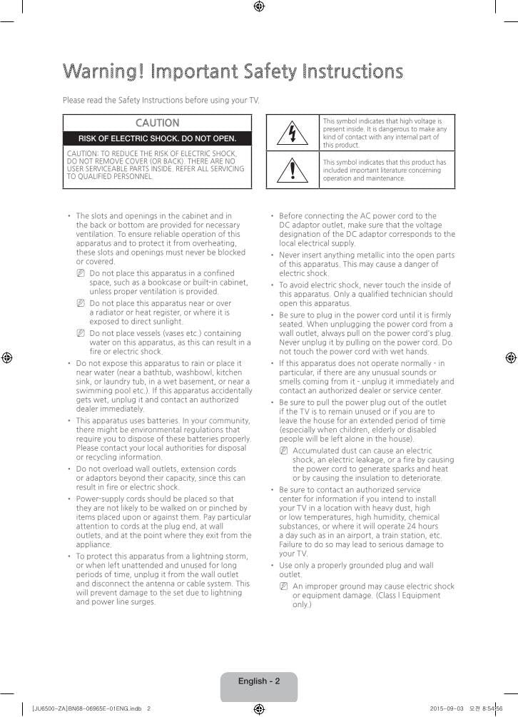 Samsung UN40JU6500FXZA UN40JU650D UN40JU650DFXZA TV Operating Manual