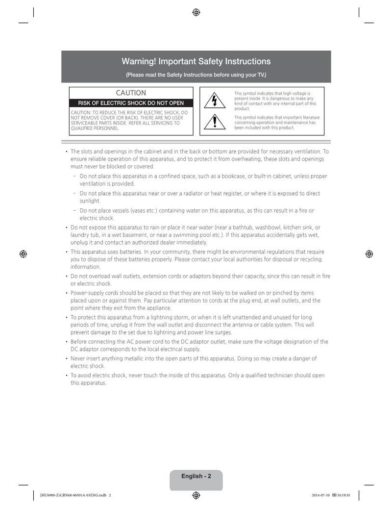 Samsung UN50HU6950FOM TV Operating Manual