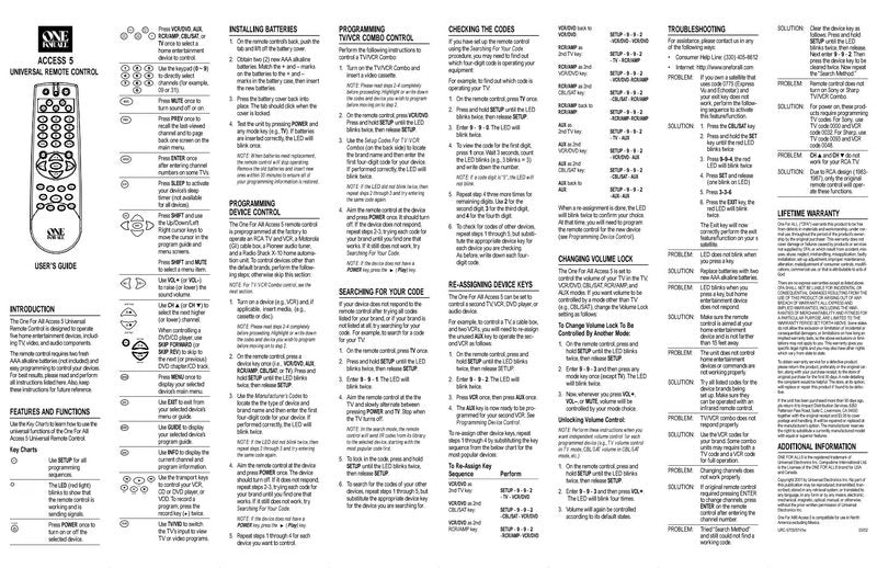 One For All URC5705OM Universal Remote Control Operating Manual