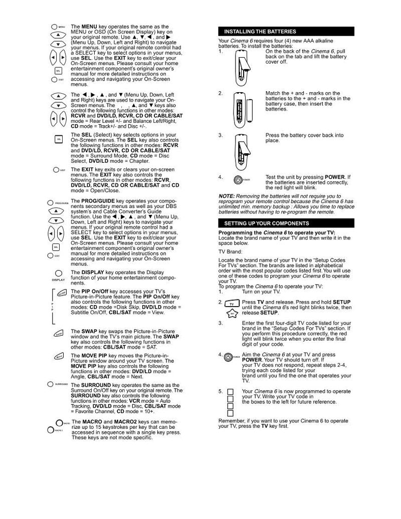 One For All URC6200 & Codes Universal Remote Control Operating Manual