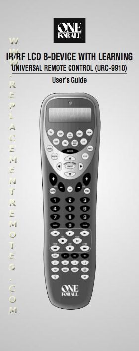 One For All URC9910 and URC9911 Universal Remote Control Operating Manual